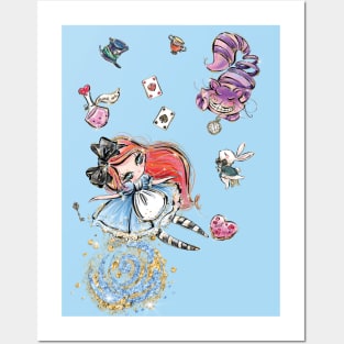 Cute Red head Alice falling in Wonderland Posters and Art